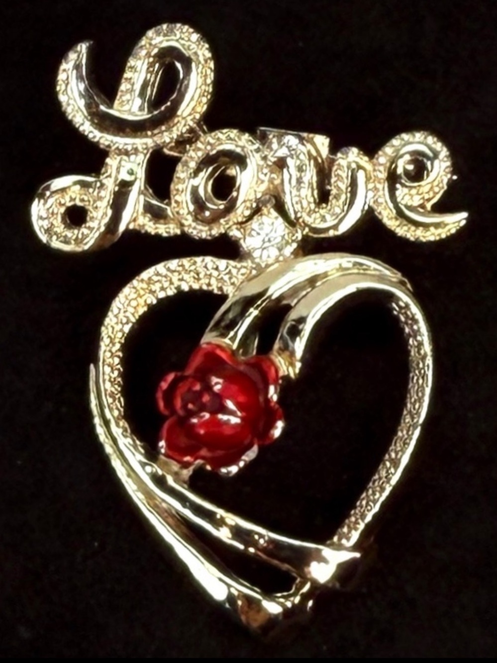 Pretty goldtone, bling, heart, love, charm, brooch, pin